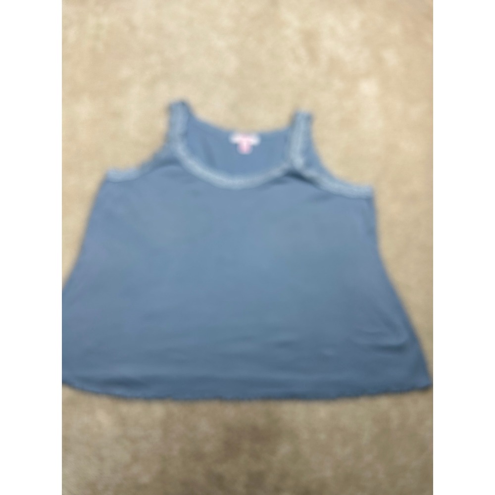 Zena Lace Trim Tank Top 22/24 Blue Ribbed Lettuce Hem Coquette Cottagecore Soft